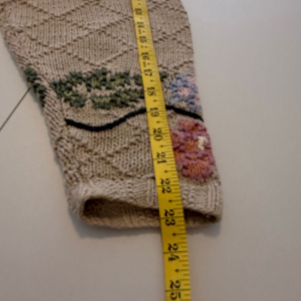 Vintage Rosanna Sweater Beige Floral Hand-knit Cotton Oversized Size L Slouchy - Picture 11 of 13